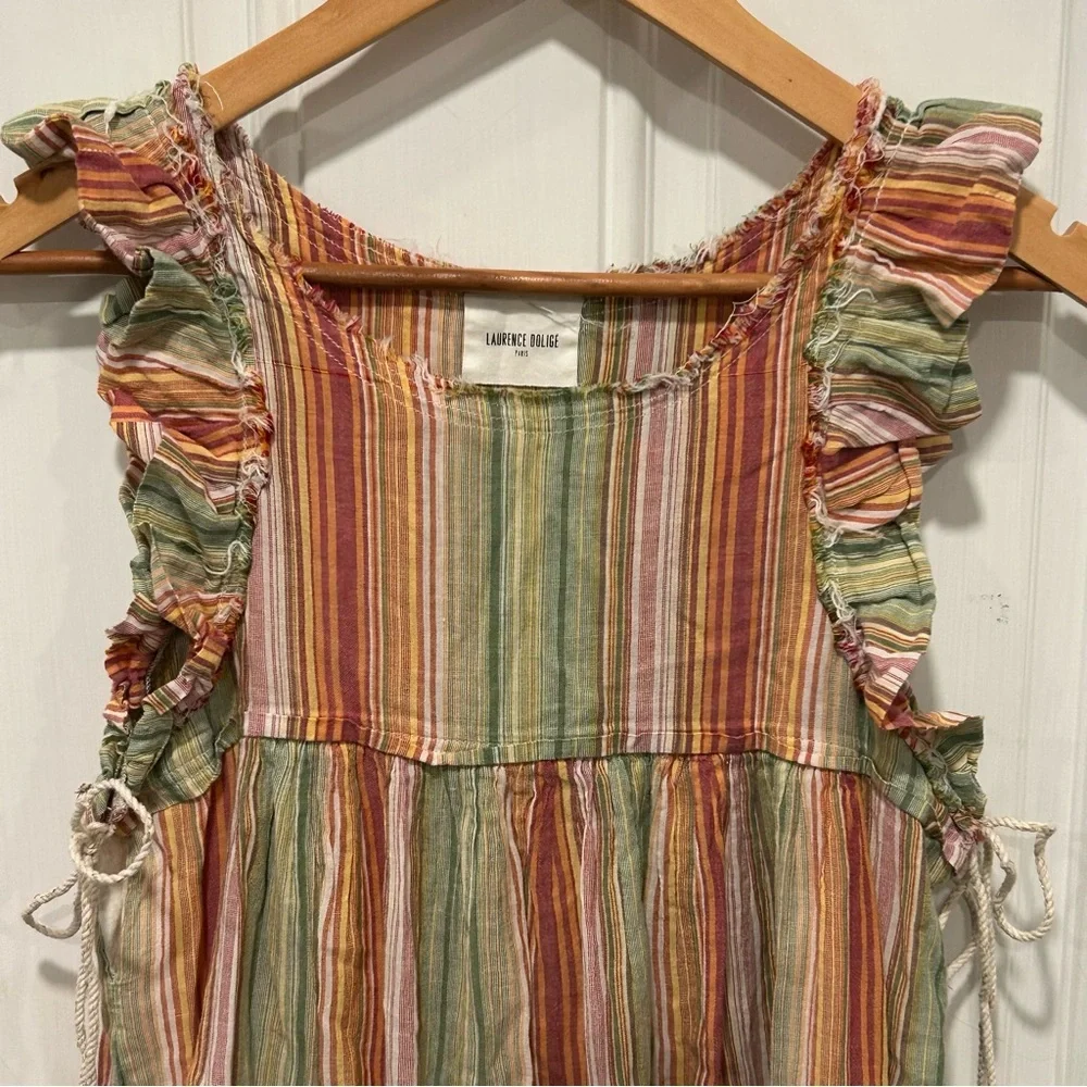 Laurence Dolige Paris 100% Cotton Striped Ruffle Dress, romantic whimsical, Sz 0 - Picture 2 of 13